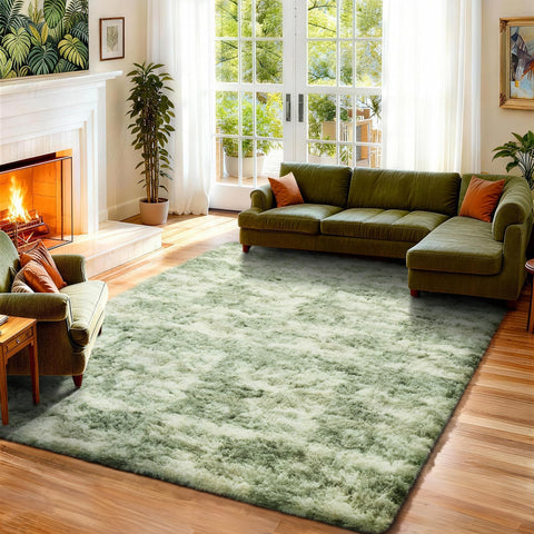 Ophanie green-white shag rug with plush texture enhances living spaces.