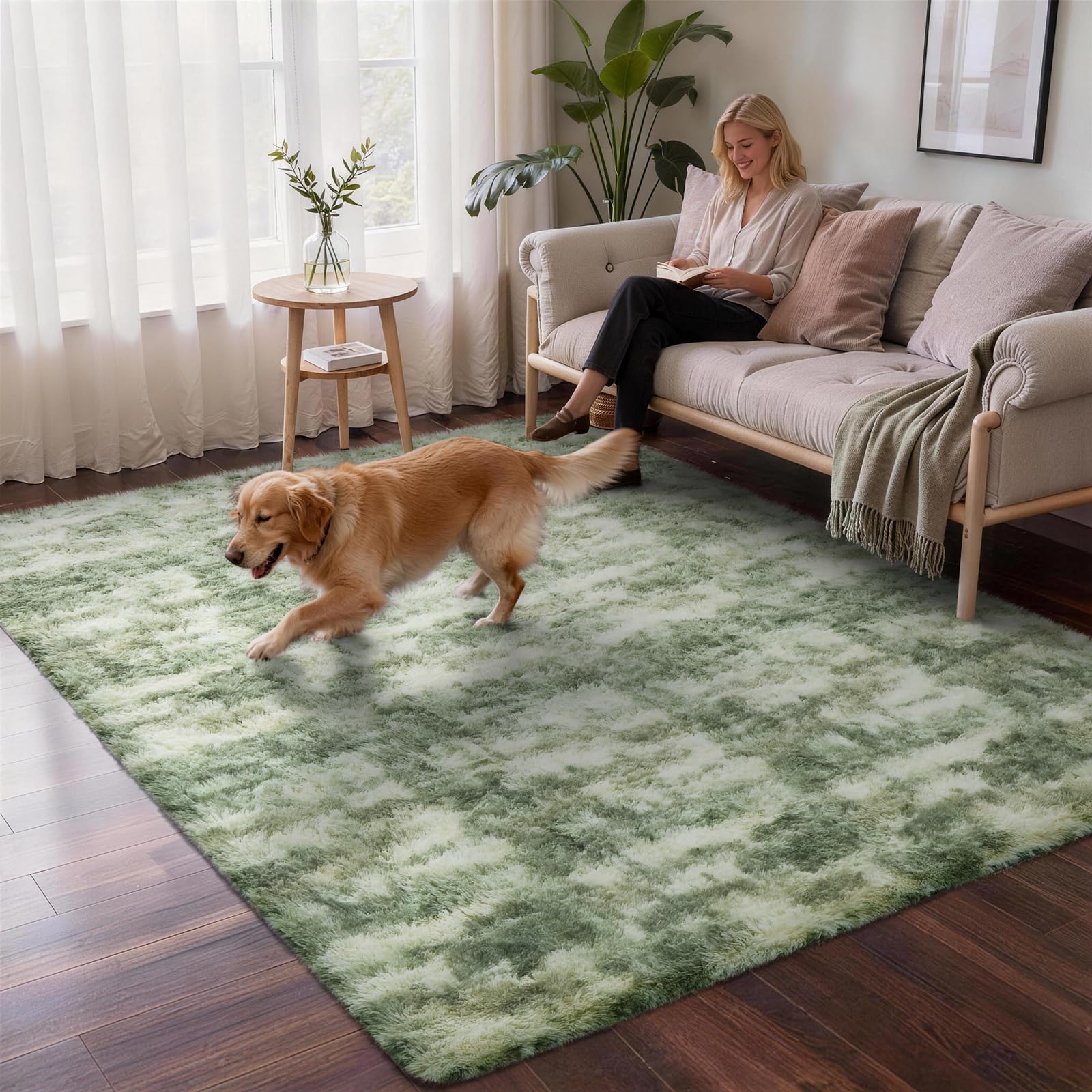 Ophanie green-white rug adds warmth and style to any room.