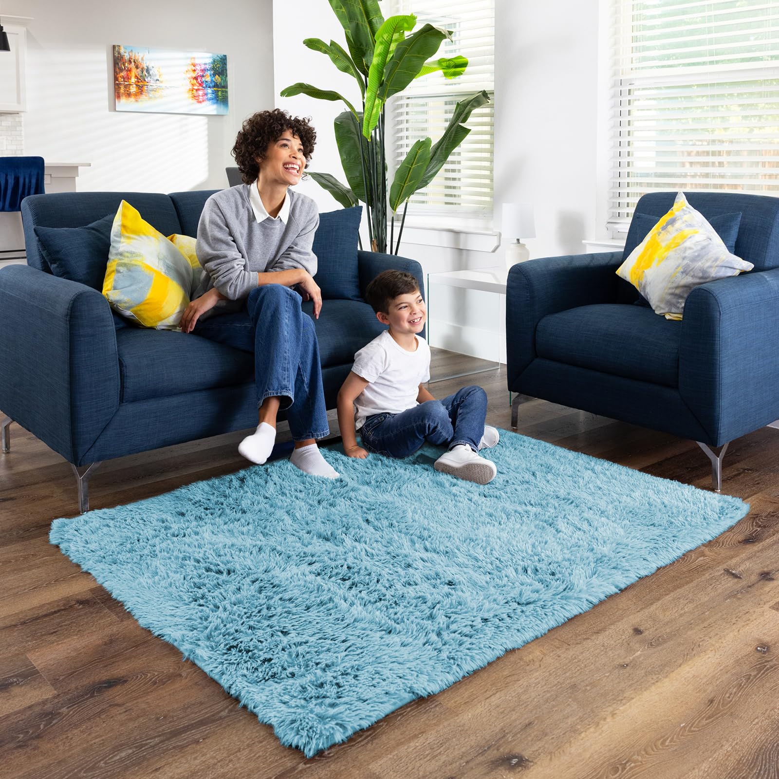 Ophanie light blue rug fits playrooms and layering for a warm atmosphere.