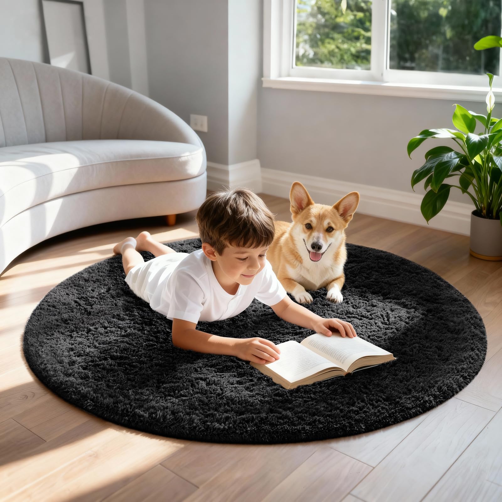 Ophanie non-slip bottom rug demonstrates safe placement on hardwood floors.