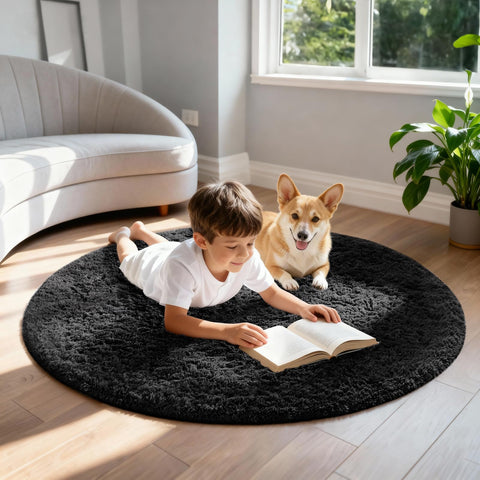 Ophanie non-slip bottom rug demonstrates safe placement on hardwood floors.