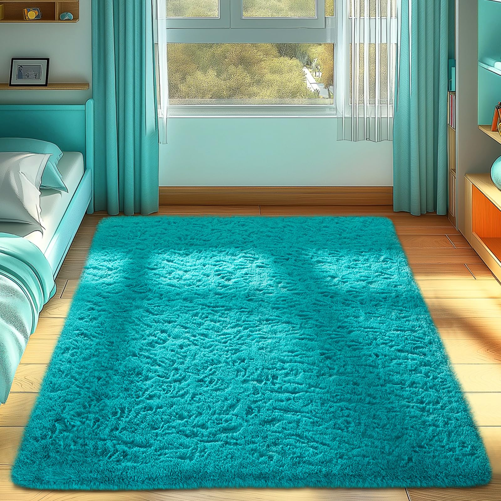 Ophanie shag rug adds color and comfort to nursery or playroom.