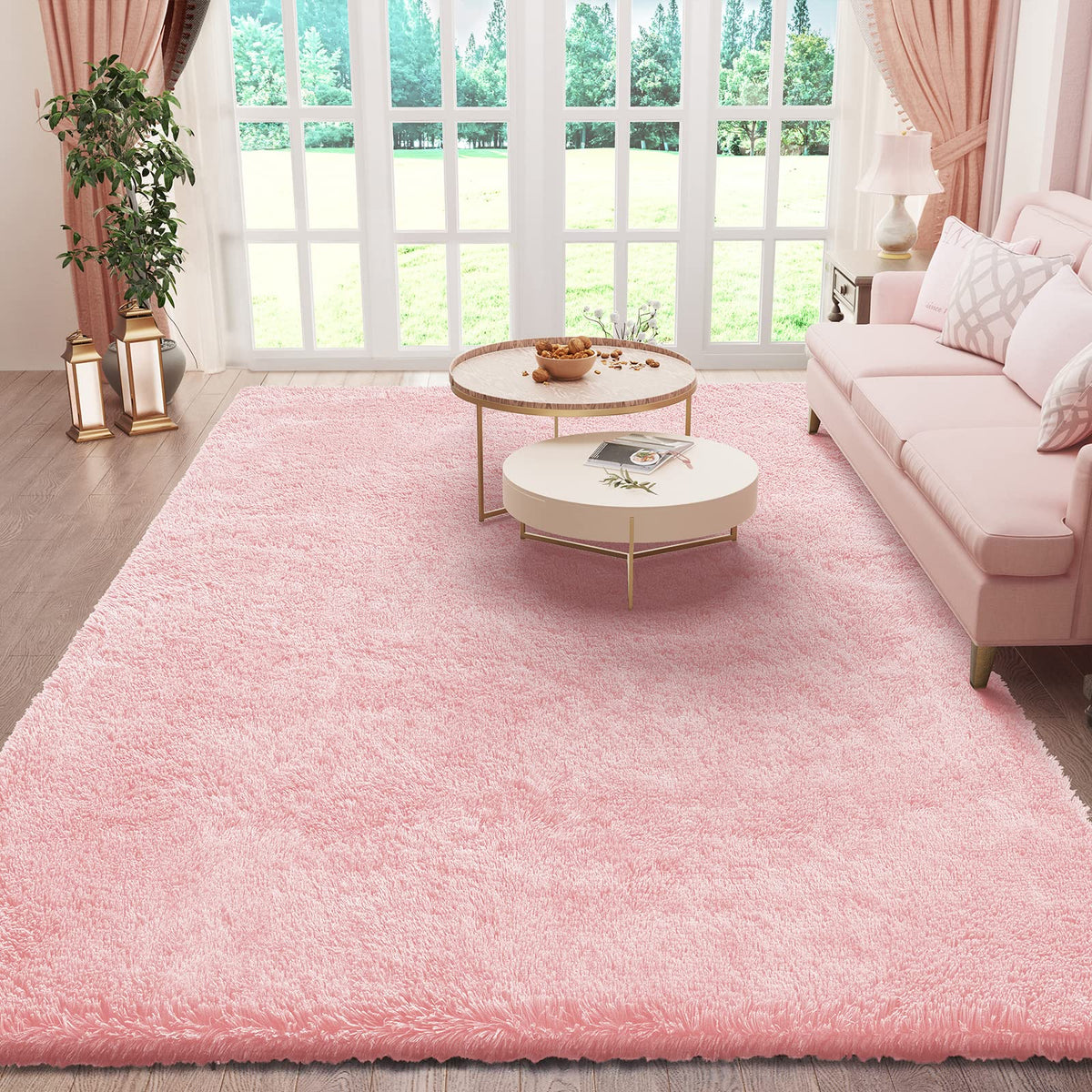 Ophanie pink area rug 6x9 adds warm, cozy bedroom style.