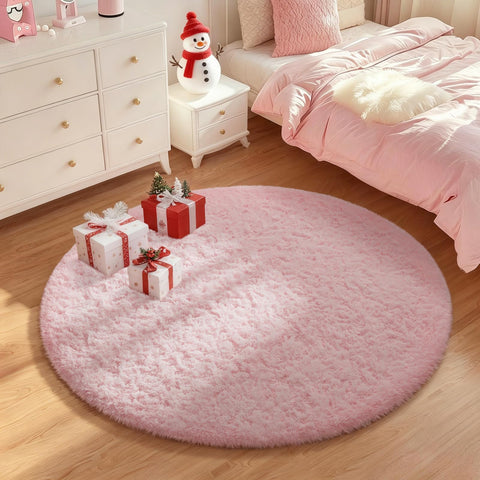 Ophanie Pink Round Rug in kids playroom provides safe, soft surface