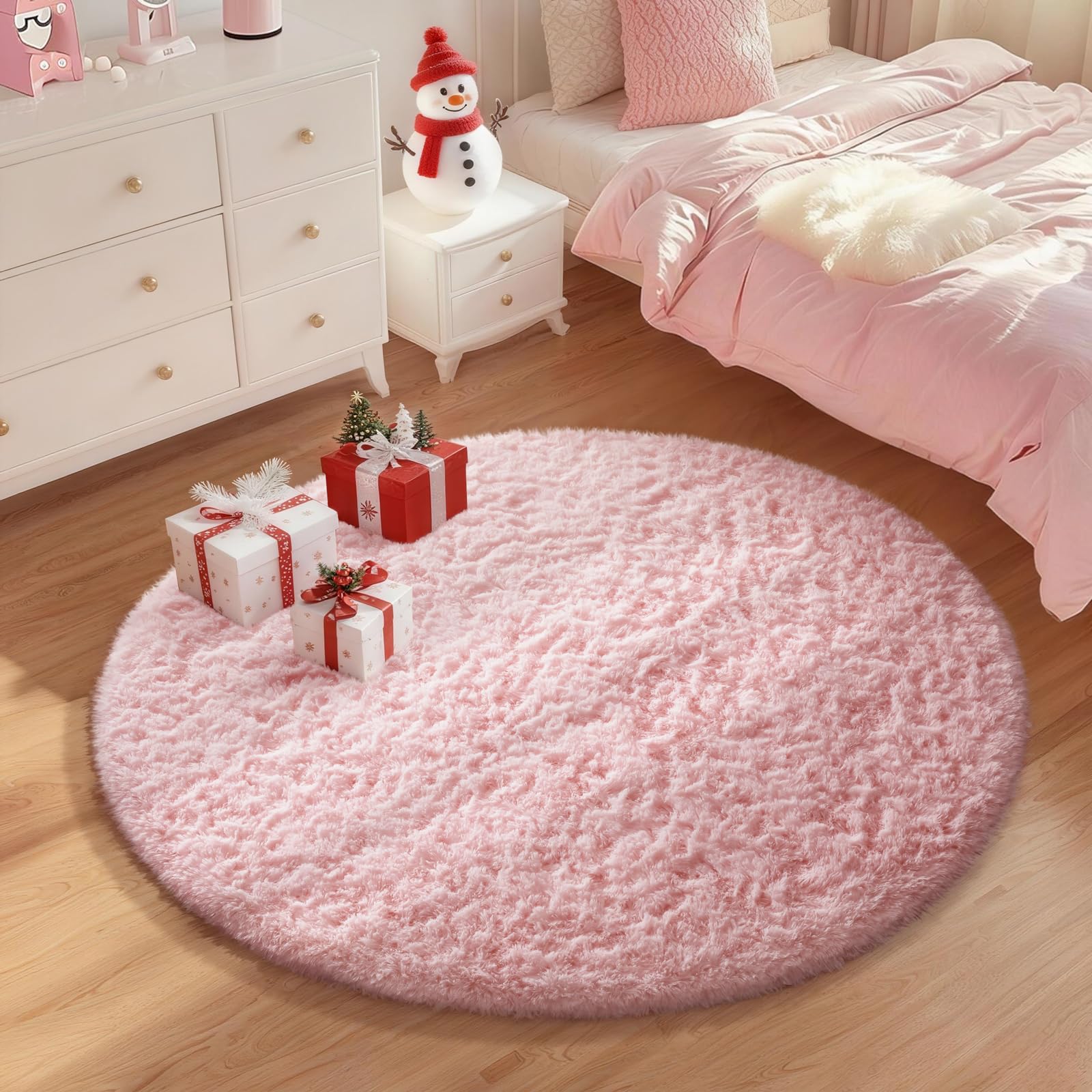 Ophanie Pink Round Rug features non-slip bottom for safer living spaces