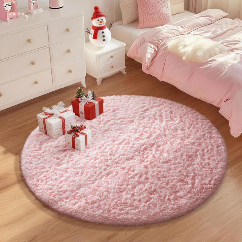 Ophanie Pink Round Rug features non-slip bottom for safer living spaces