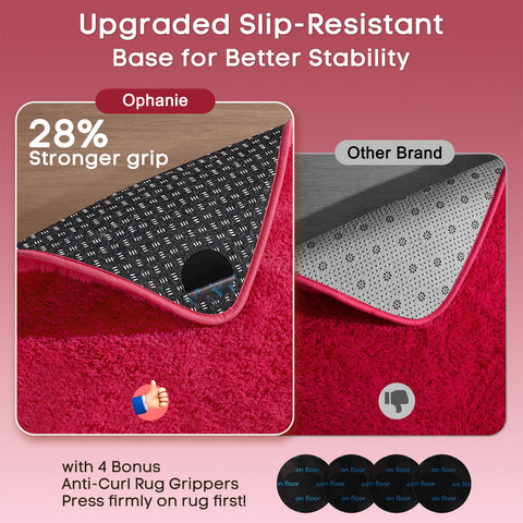 Ophanie plush bedside rug provides warm, gentle foot comfort.