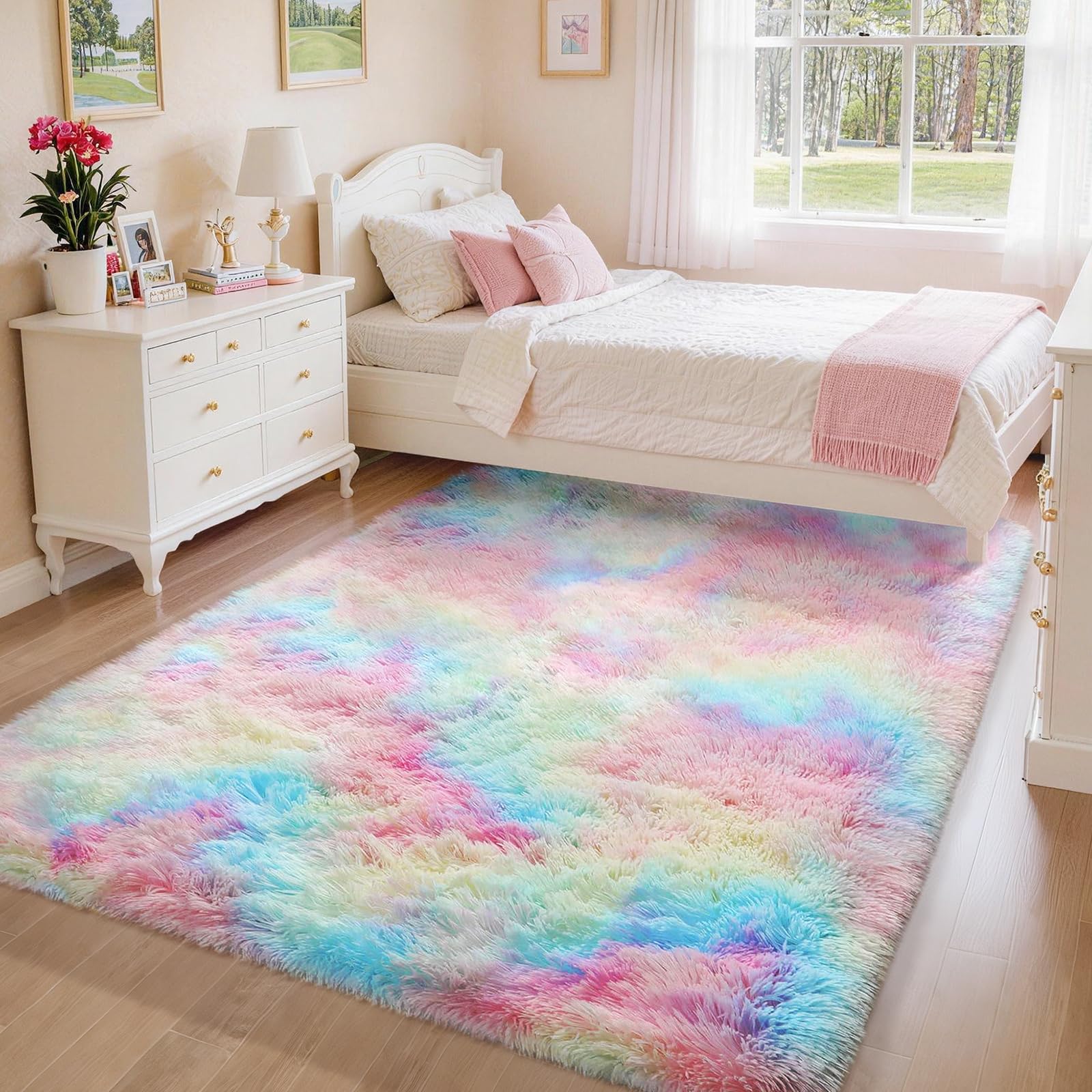 Ophanie Rainbow Rug in dorm or nursery with soft surface
