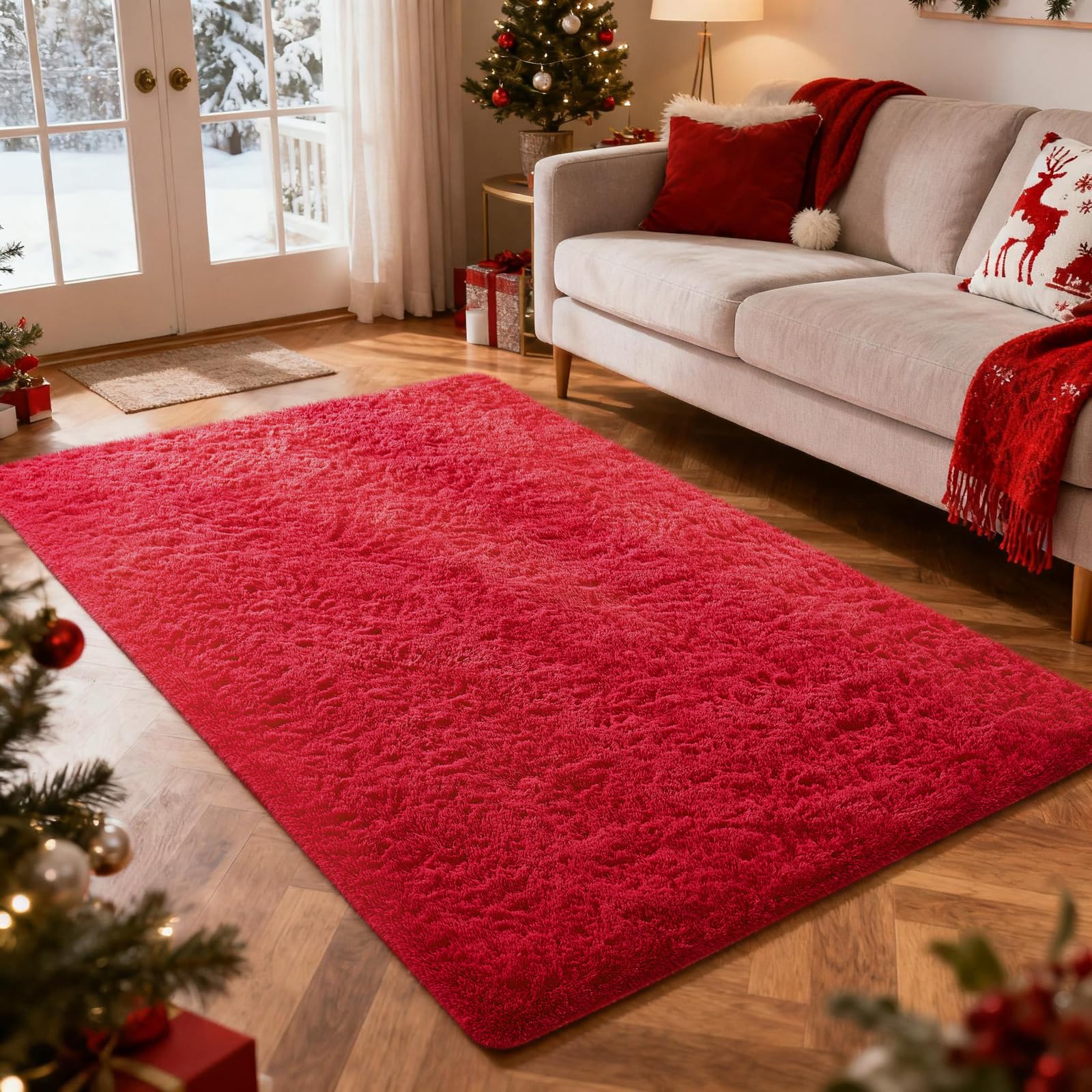 Ophanie red rug for bedroom with plush surface for cozy evenings.