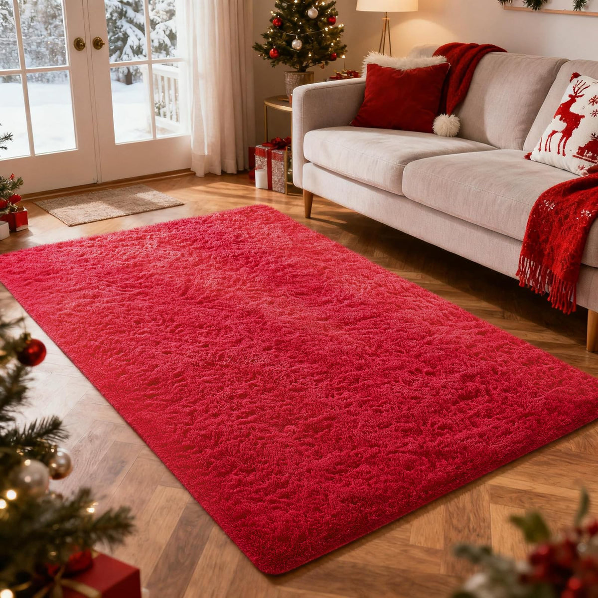 Ophanie red rug for bedroom with plush surface for cozy evenings.