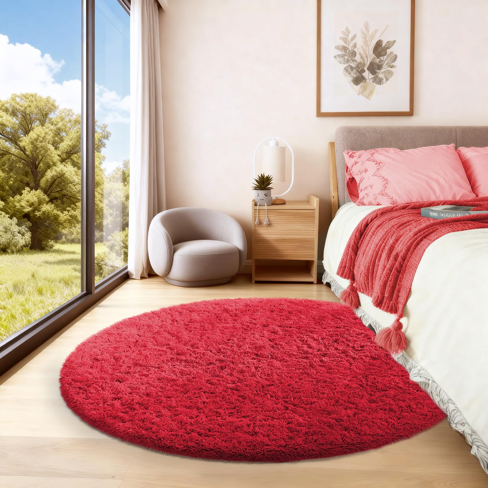 Ophanie Round Rug 4Ft Red Circle dorm room accent provides soft comfort on hard floors