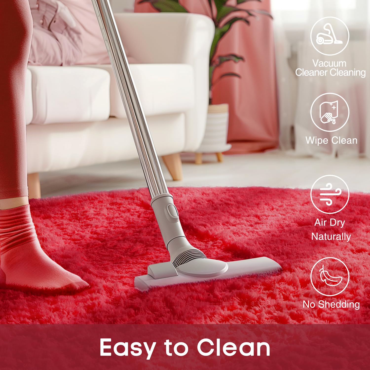 Ophanie Round Rug 4Ft Red Circle non-slip bottom helps prevent sliding on smooth surfaces