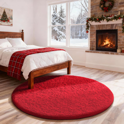 Ophanie Round Rug 4Ft Red Circle top view shows bold circle design and cozy texture for living rooms