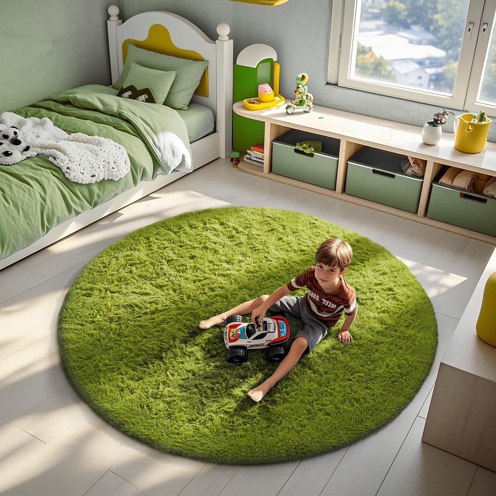 Ophanie rug with non-slip bottom keeps in place on hardwood floors.