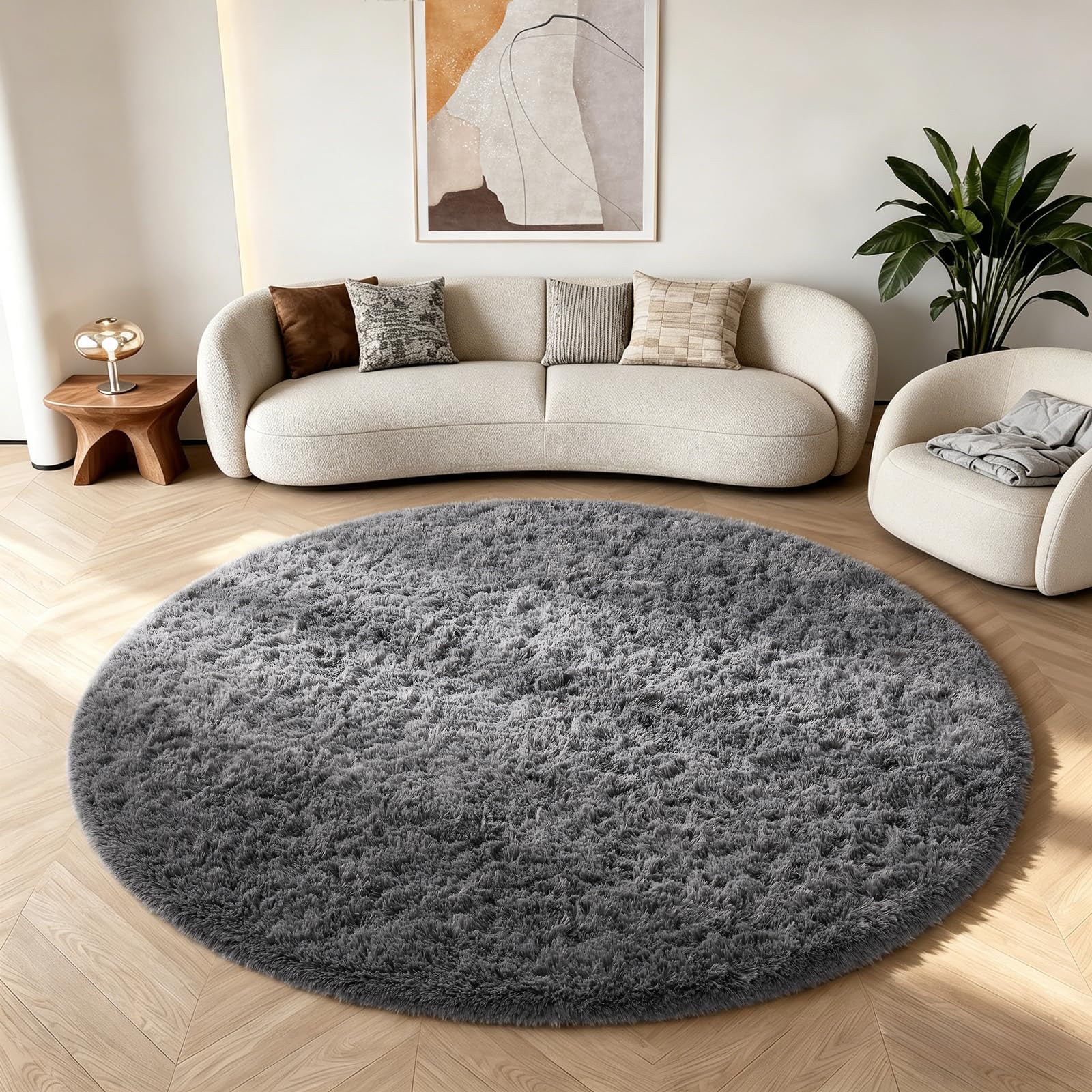 Ophanie round rug 6ft grey circle ideal for tummy time and baby play