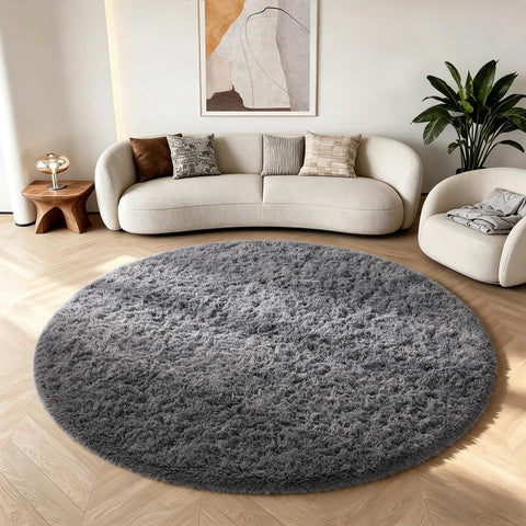 Ophanie round rug 6ft grey circle ideal for tummy time and baby play