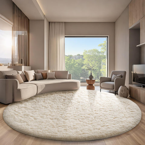 Ophanie round rug 8ft ivory with plush texture for cozy living spaces