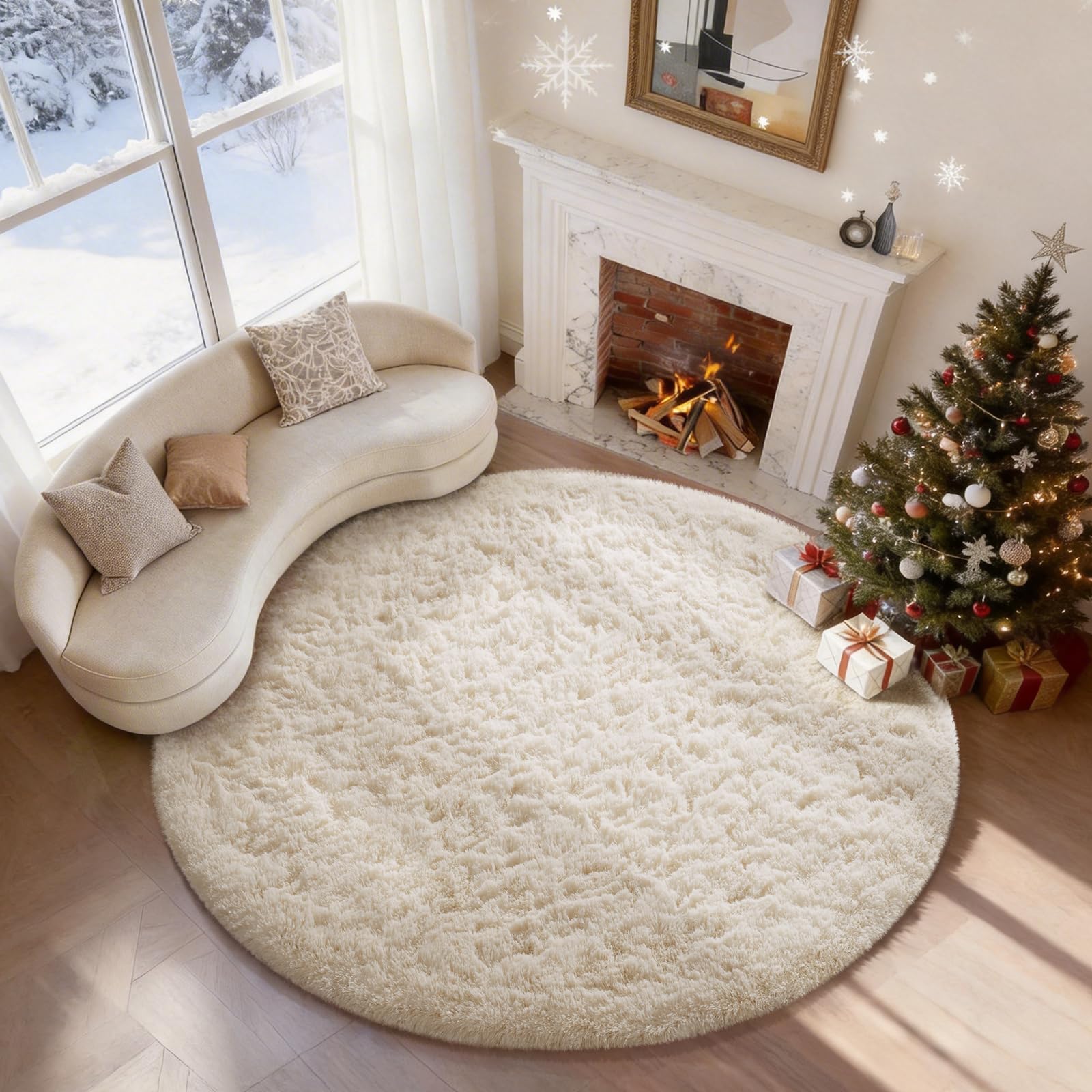 Ophanie round rug ivory 5ft adds warm, inviting texture to living spaces