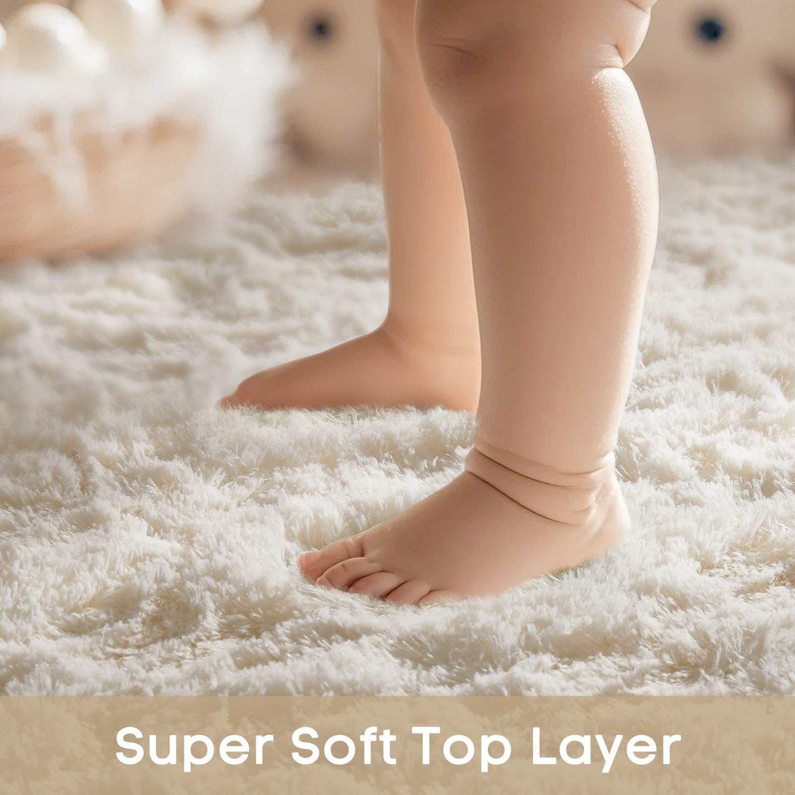 Ophanie ivory circle rug fluffy pile enhances warmth and comfort