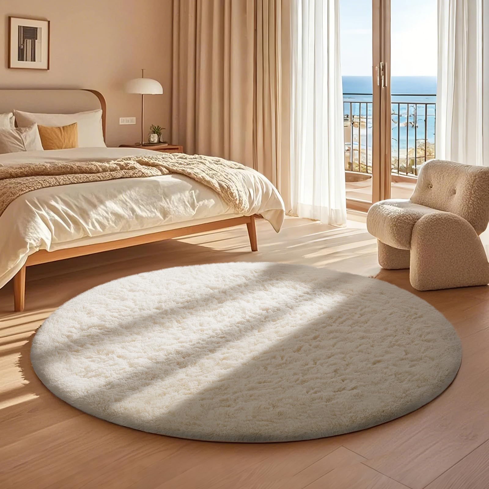 Ophanie round rug ivory circle living room decor adds warmth