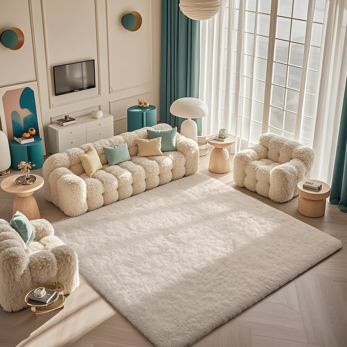 Ophanie ivory living room rug with ultra-soft feel for cozy feet.