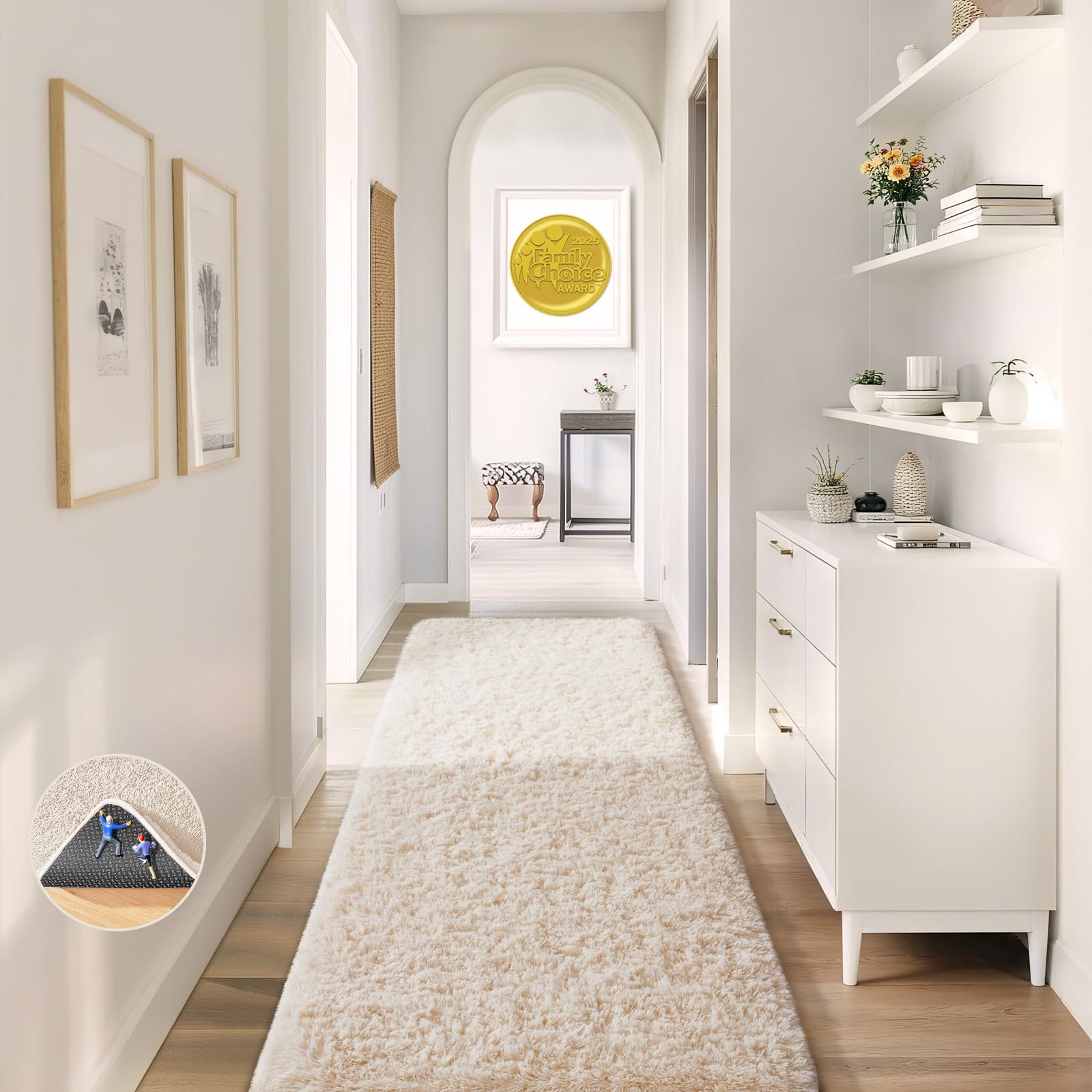 Ophanie Runner Rug in ivory color enhancing living room or nursery decor.
