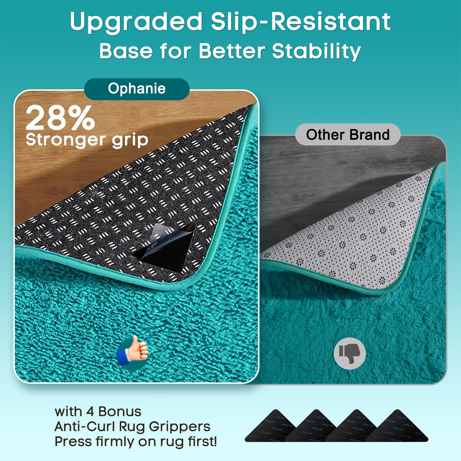 Ophanie shag rug with non-slip dots for steady footing.