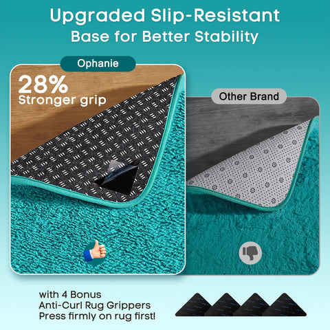 Ophanie shag rug with non-slip dots for steady footing.