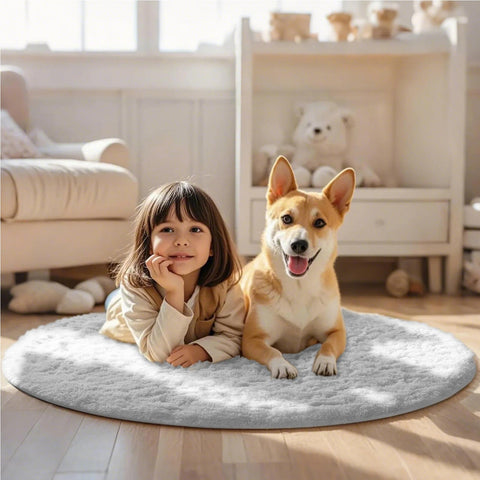 Ophanie white round rug 4ft non-slip bottom ensures safer play on smooth floors