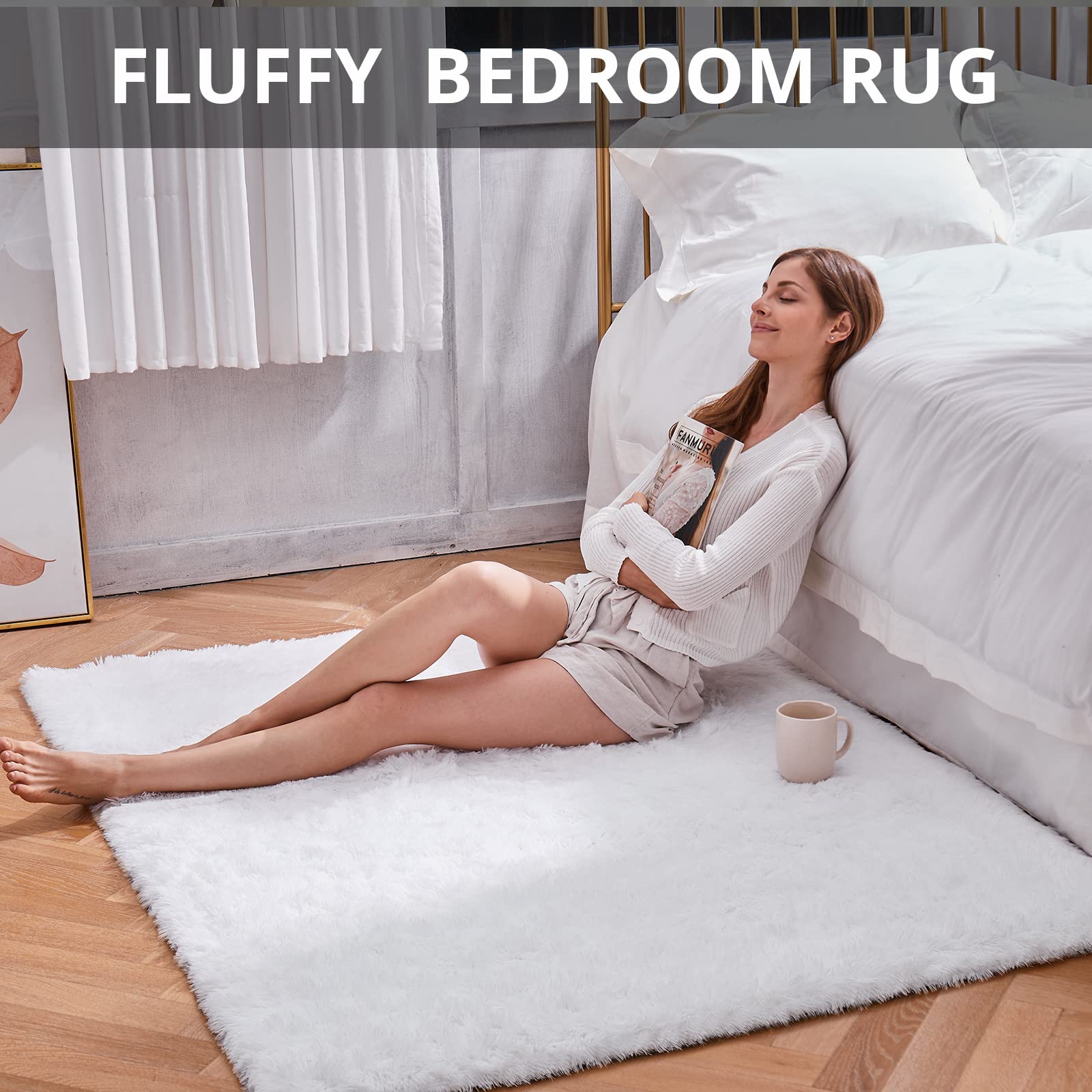 Ophanie White Rug for dorm room, budget-friendly comfort and style.