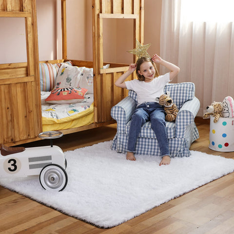 Ophanie White Rug with non-slip bottom, helps prevent sliding.