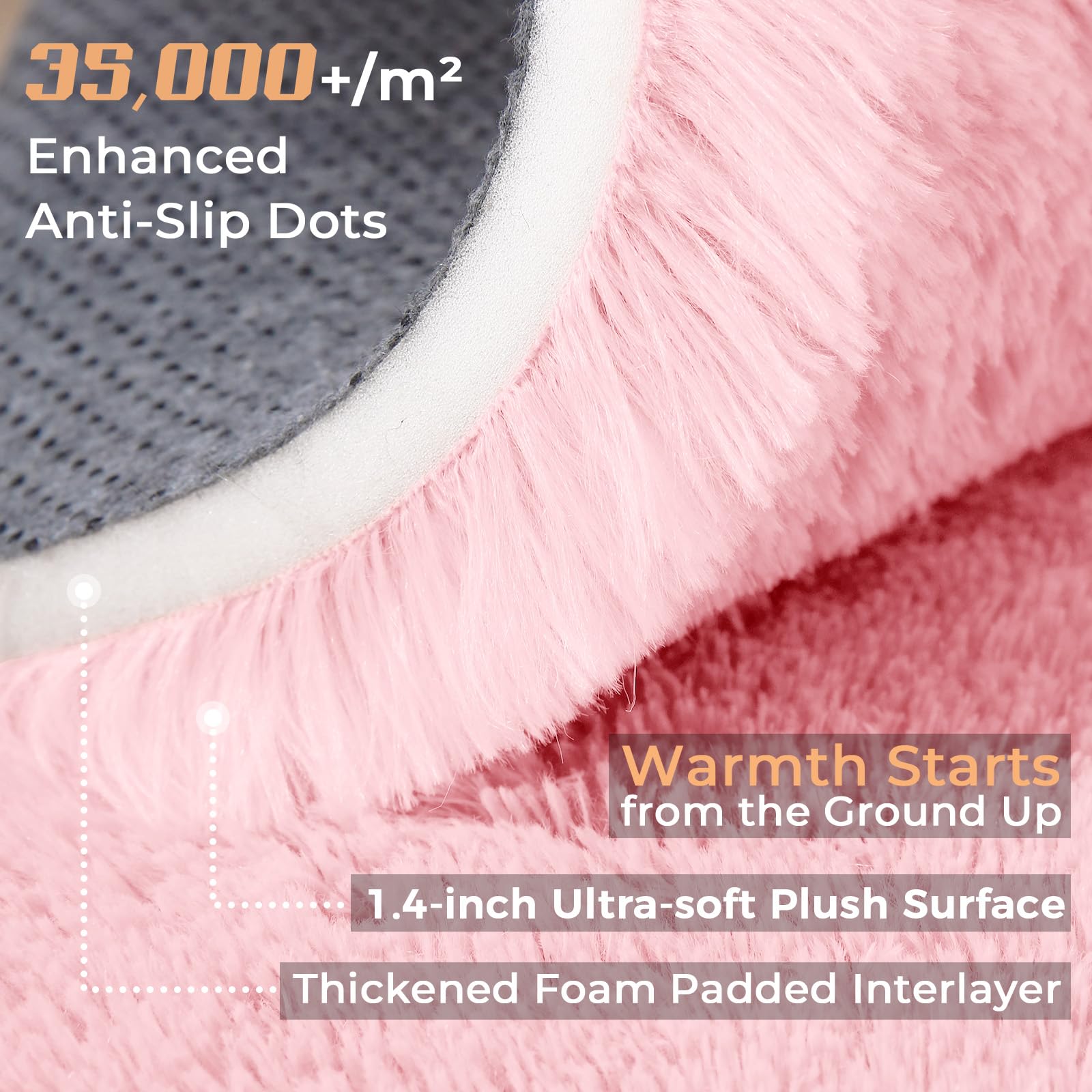 OPPODREAM pink rug for bedroom with fluffy texture for restful mornings