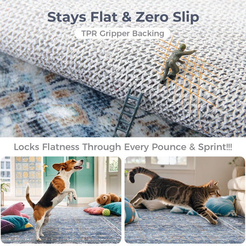 OPPODREAM Vintage Blue rug inside machine wash cycle concept