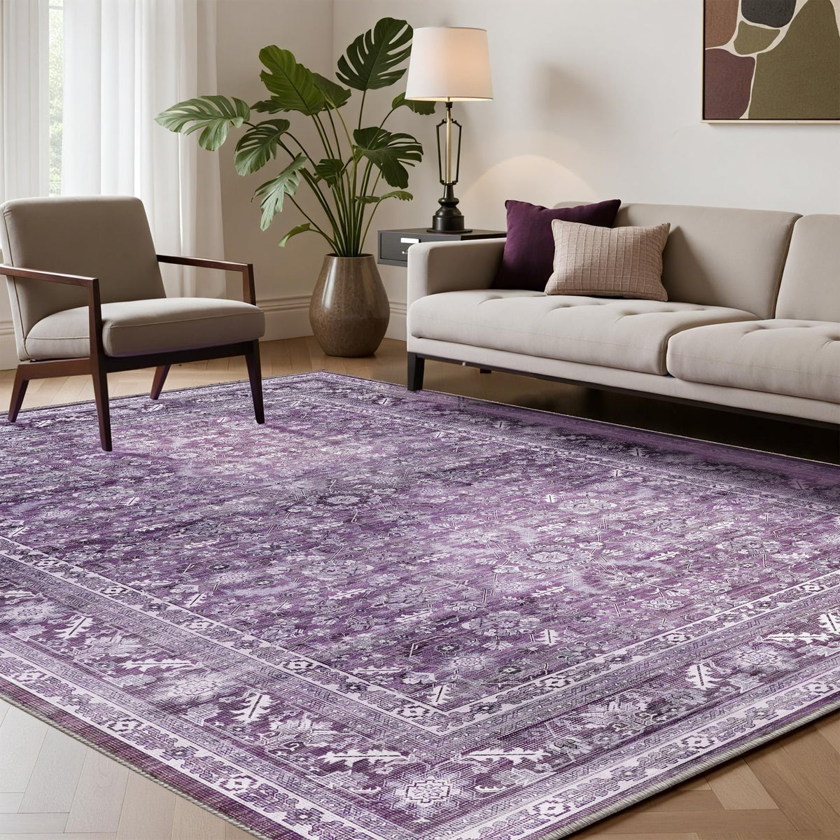 OPPODREAM vintage purple area rug 5x7 enhances living room ambiance