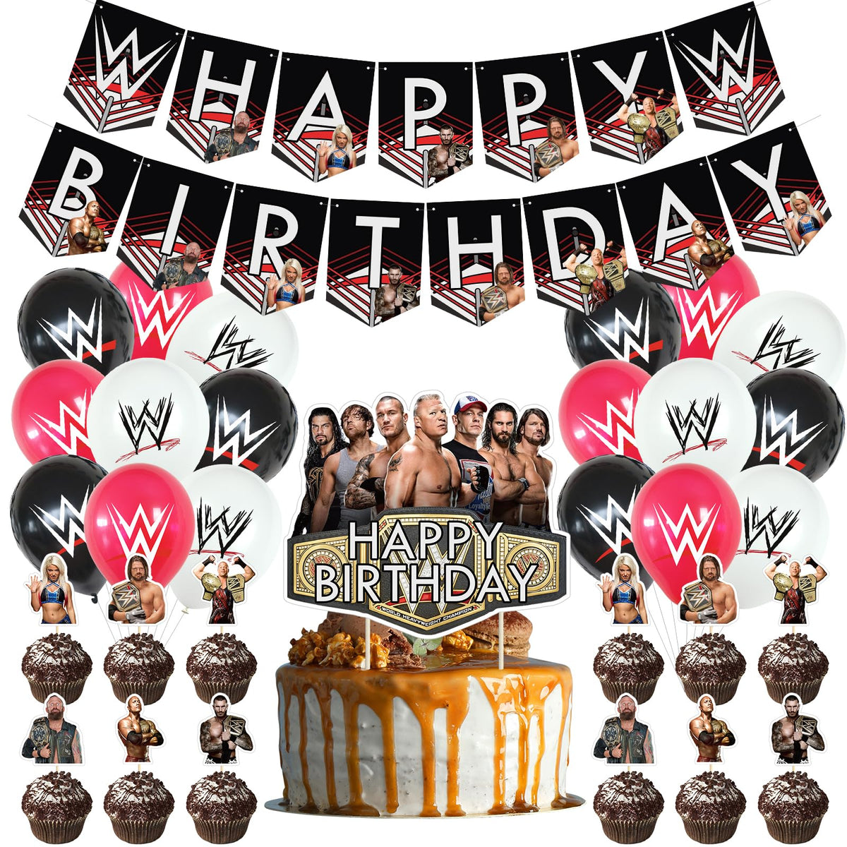 Optiacan wrestling banner creates an eye-catching birthday backdrop.