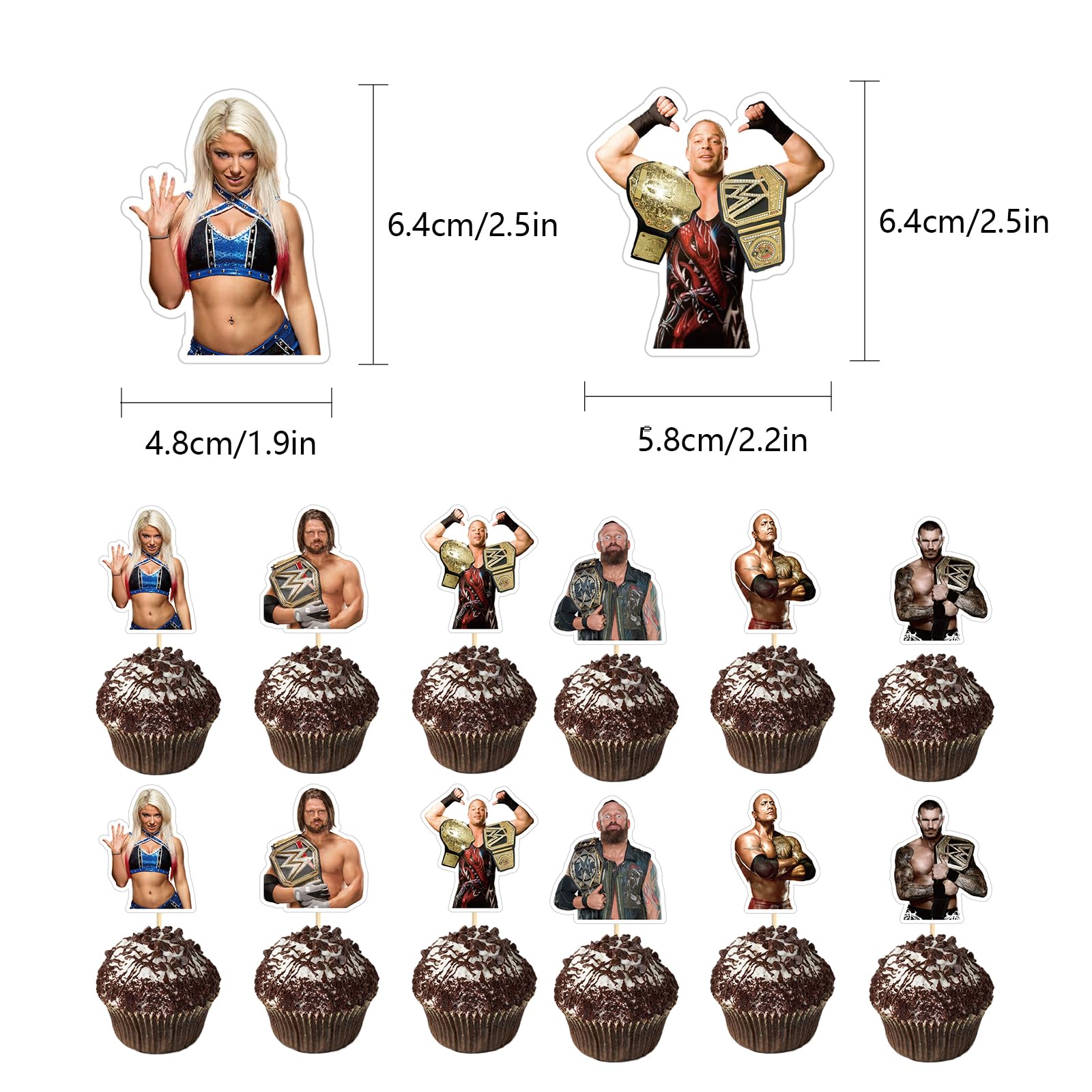 Optiacan wrestling large cake topper enhances the birthday cake display.