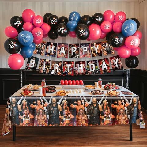 Optiacan wrestling tablecloth 1-piece guards tables during celebrations.