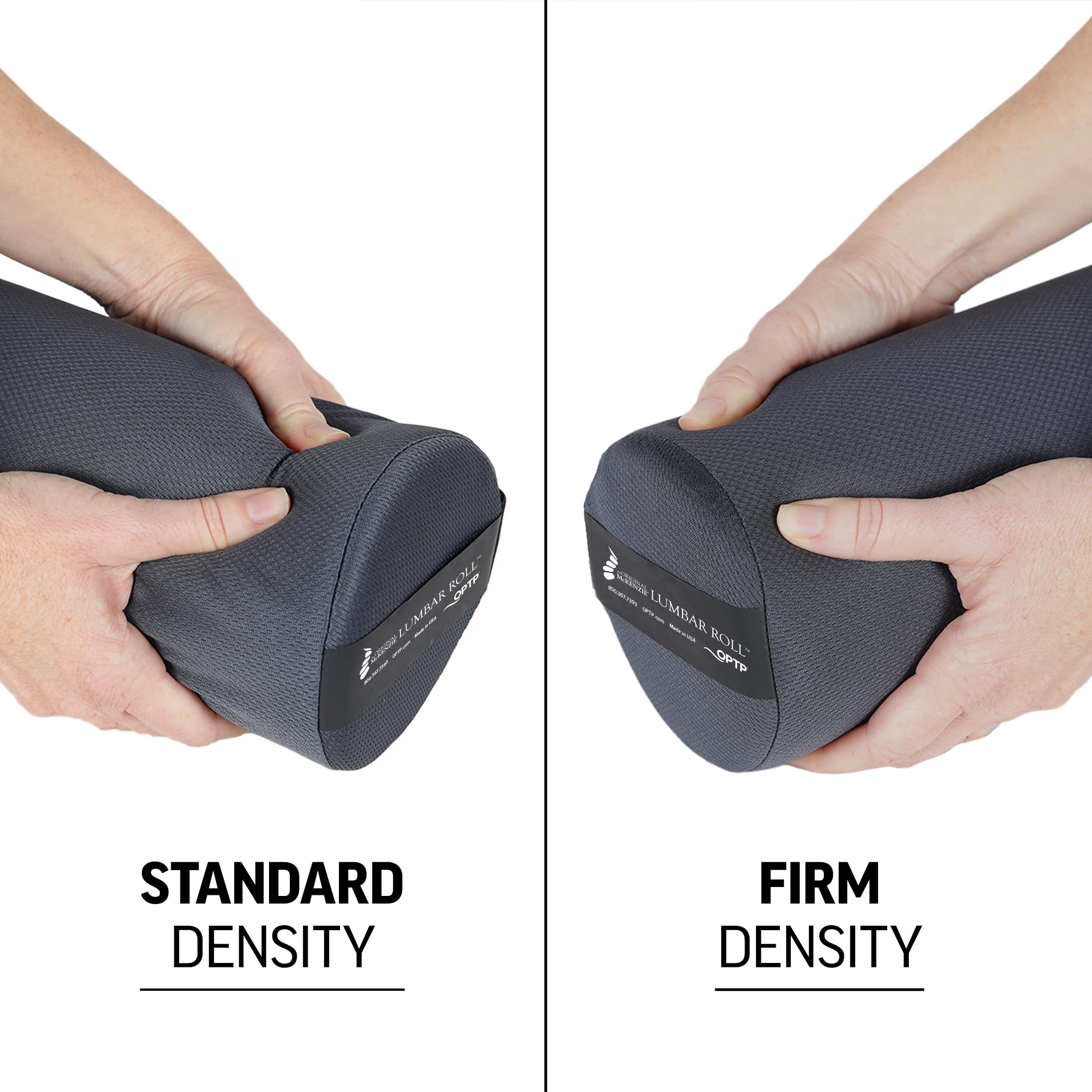 OPTP The Original McKenzie Lumbar Roll on chair back demonstrates ergonomic support at work.