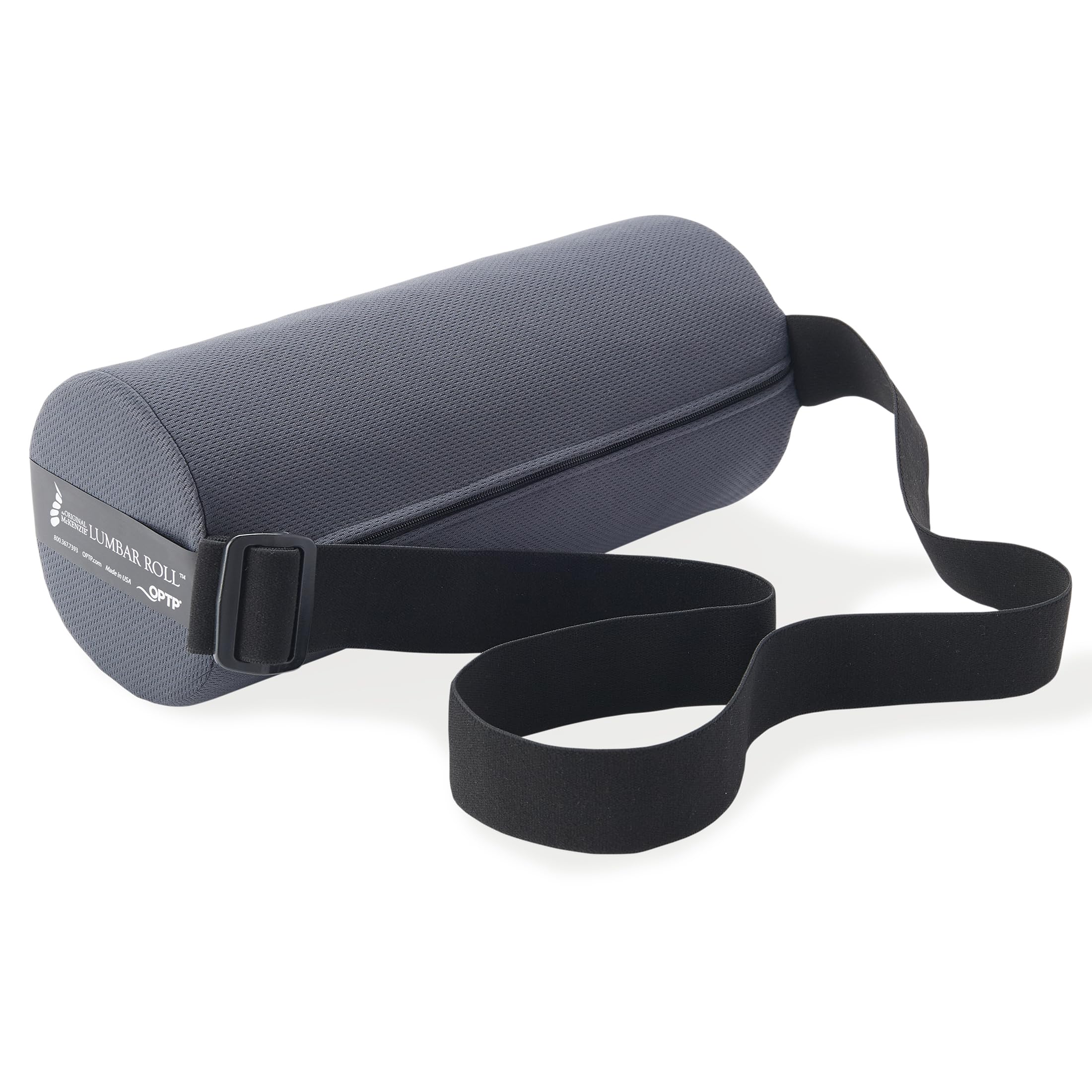 OPTP The Original McKenzie Lumbar Roll front view provides firm lumbar support for an office chair.
