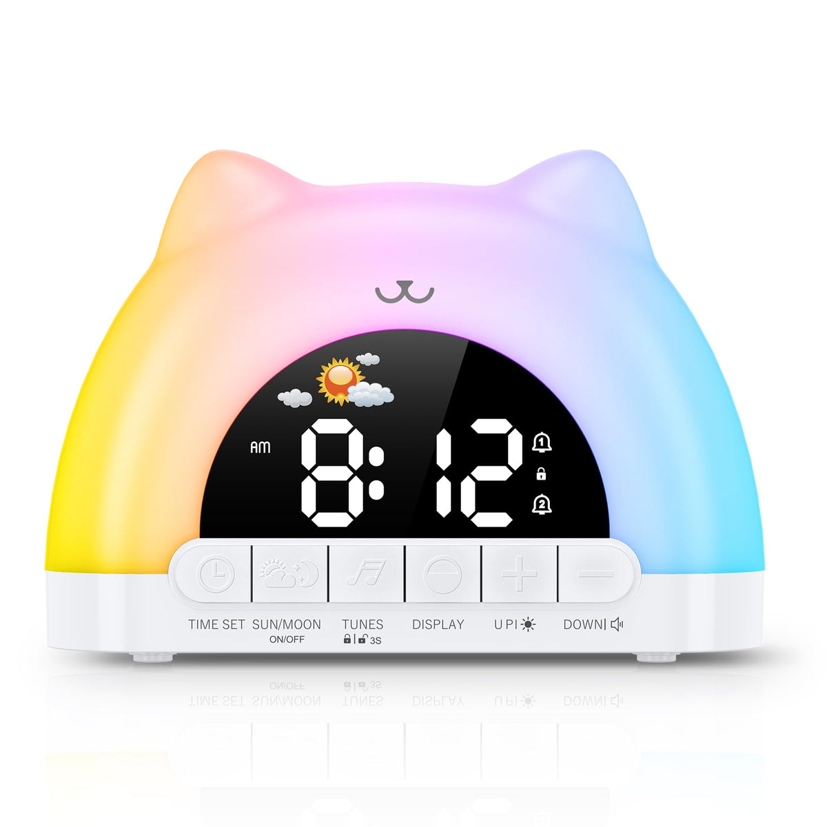 OQIMAX Kids Alarm Clock with 11-color night light guides gentle bedtimes.