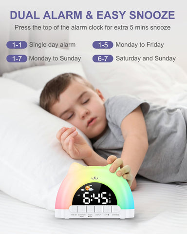 OQIMAX cat-design alarm clock adds playful charm to a child’s room.