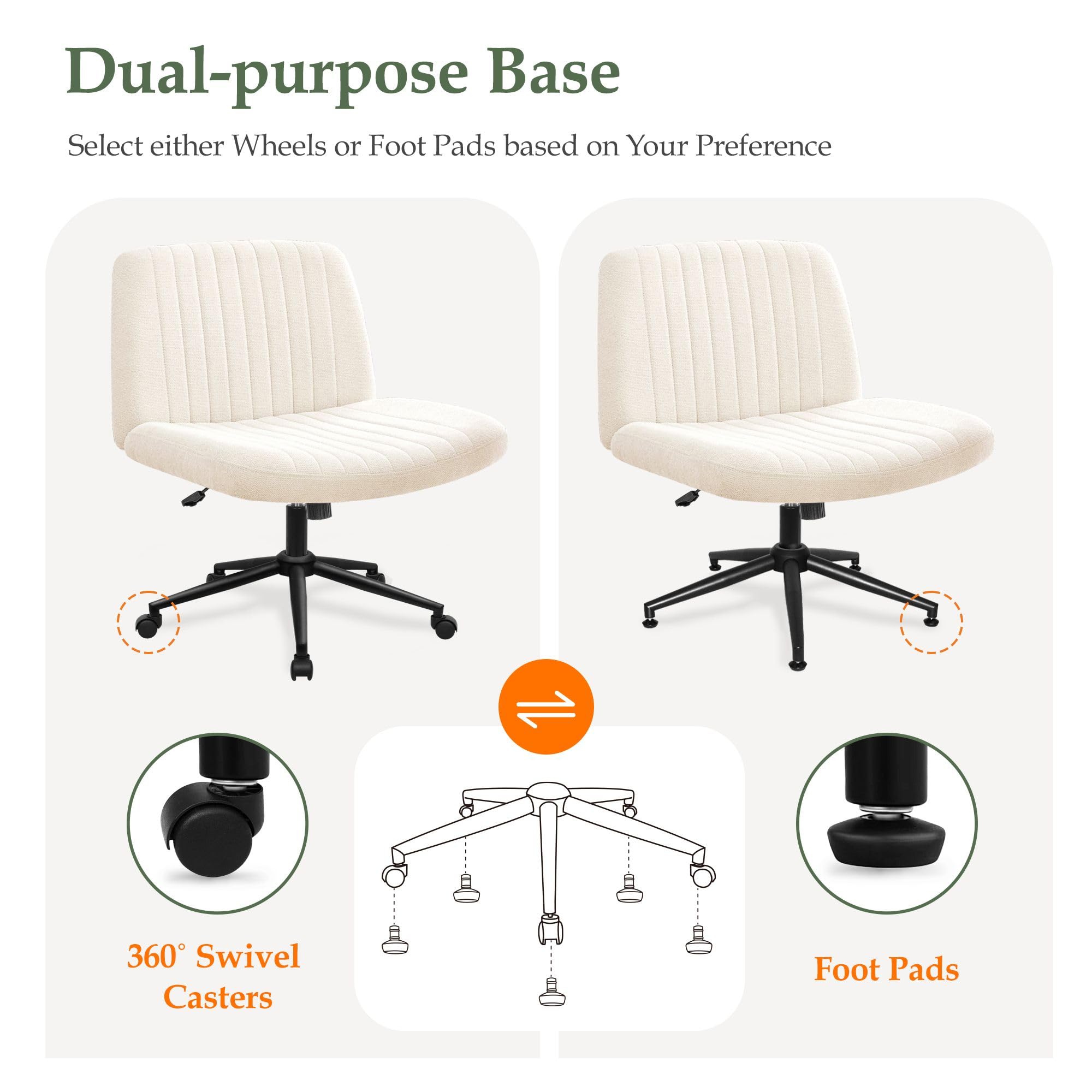 Orange Factory armless design saves space under desks and vanity tables.