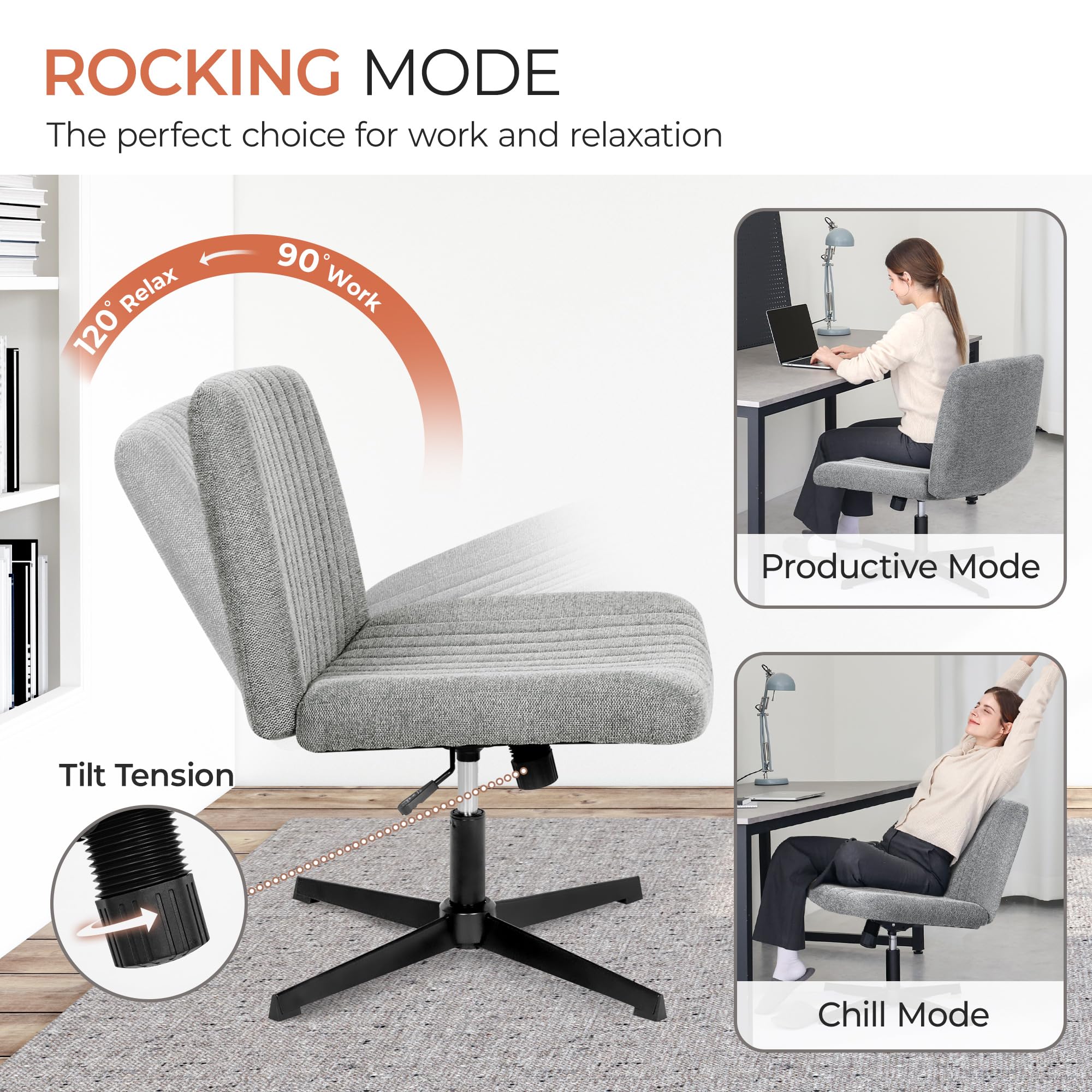 Orange Factory Criss Cross Chair tilt feature up to 30 degrees