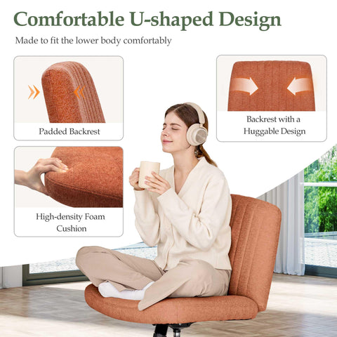 Orange Factory Criss Cross Chair featuring 360-degree swivel and tilt for flexibility.
