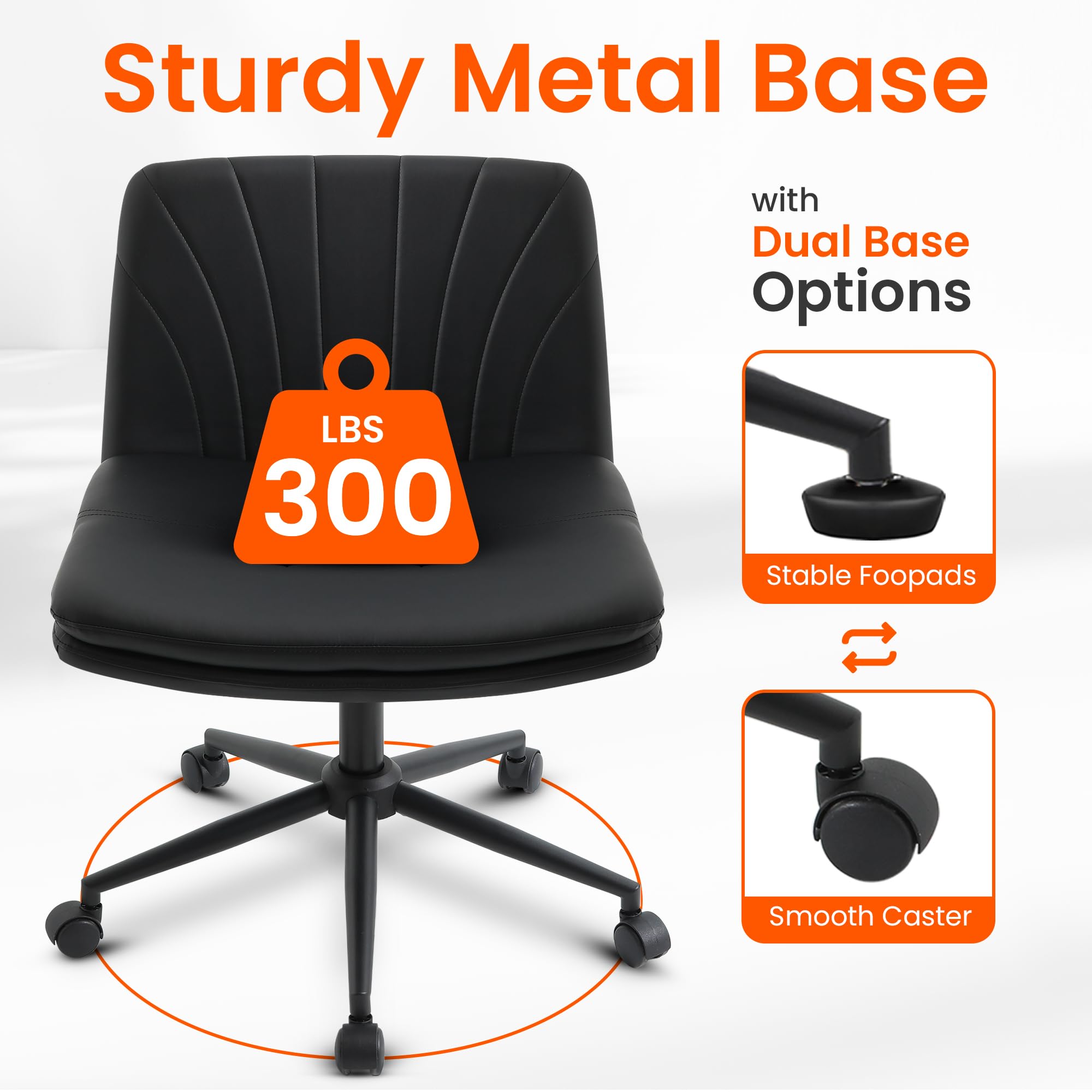 Orange Factory Criss Cross Chair with Wheels armless design offers freedom of movement during tasks.