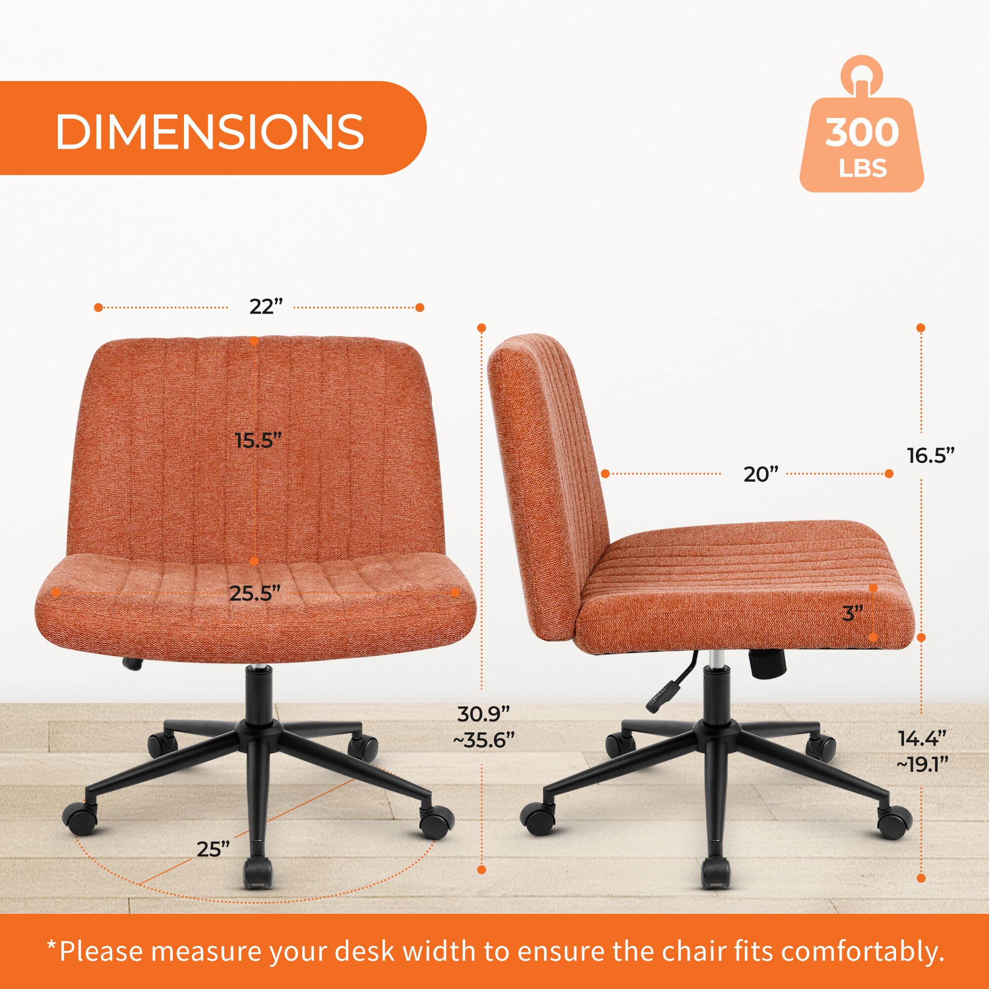 Orange Factory Criss Cross Chair showing armless design saving desk space.