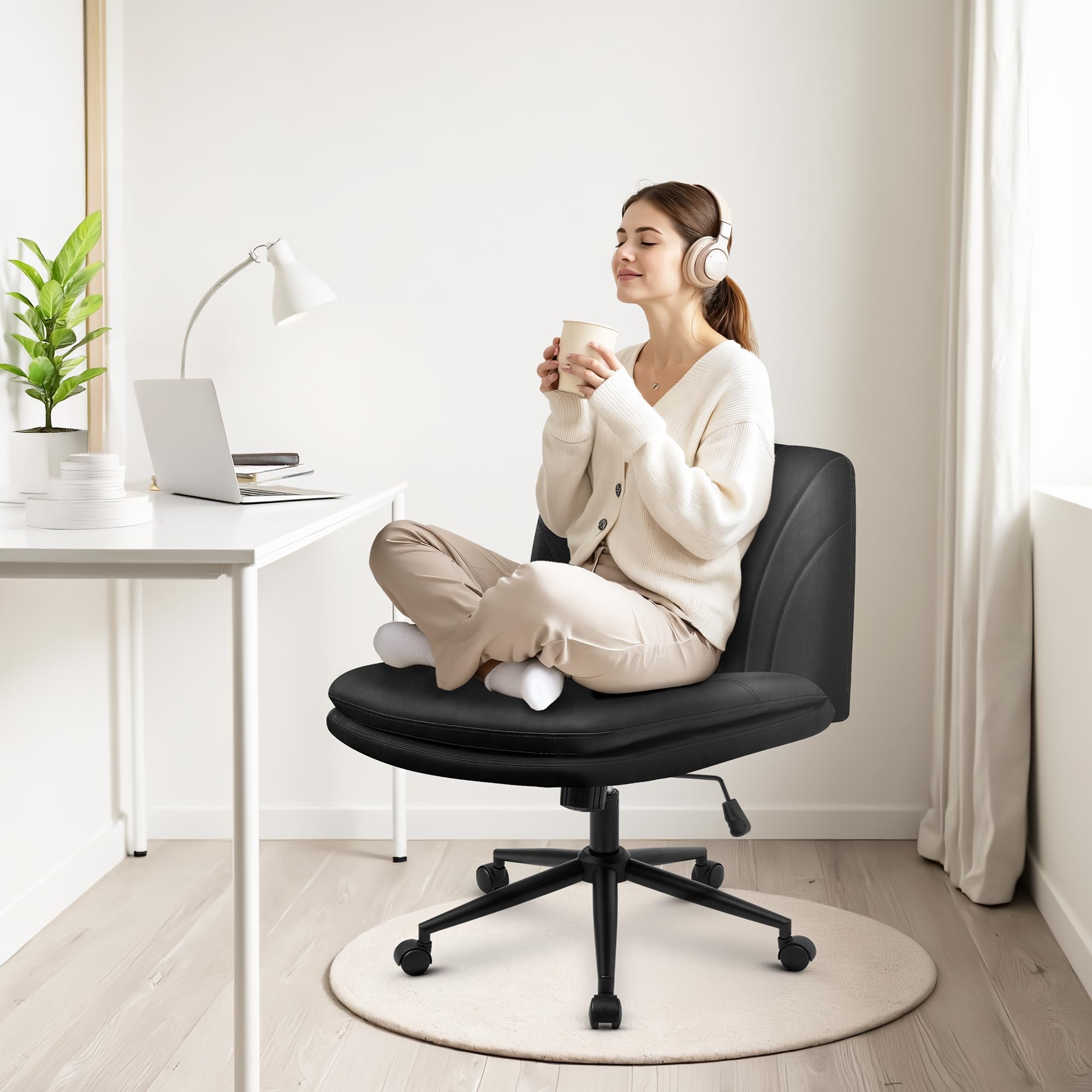 Orange Factory Criss Cross Chair with Wheels dual-base stability for steady home office use.