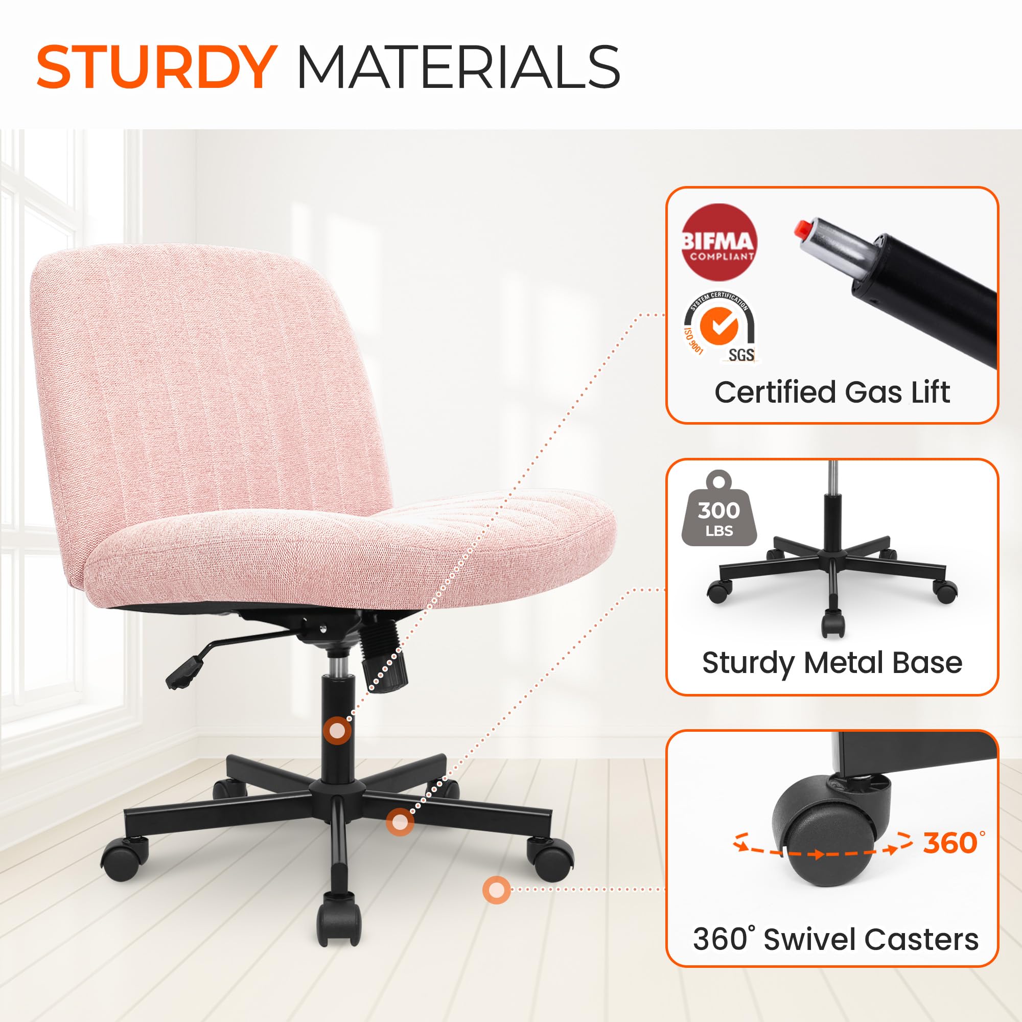 Orange Factory chair with floor-protecting non-slip pads.