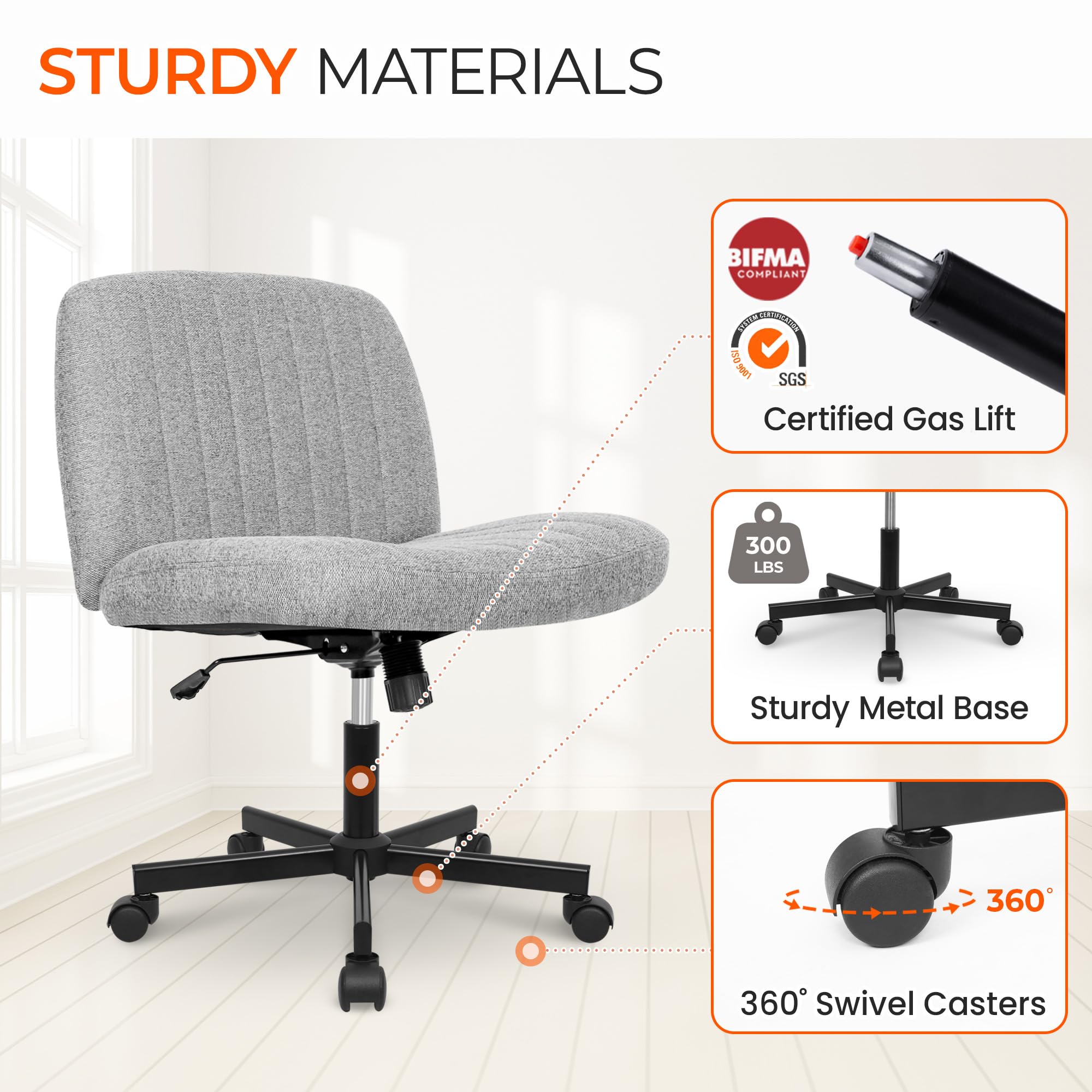 Orange Factory Criss Cross Chair floor pads protect floors during movement.