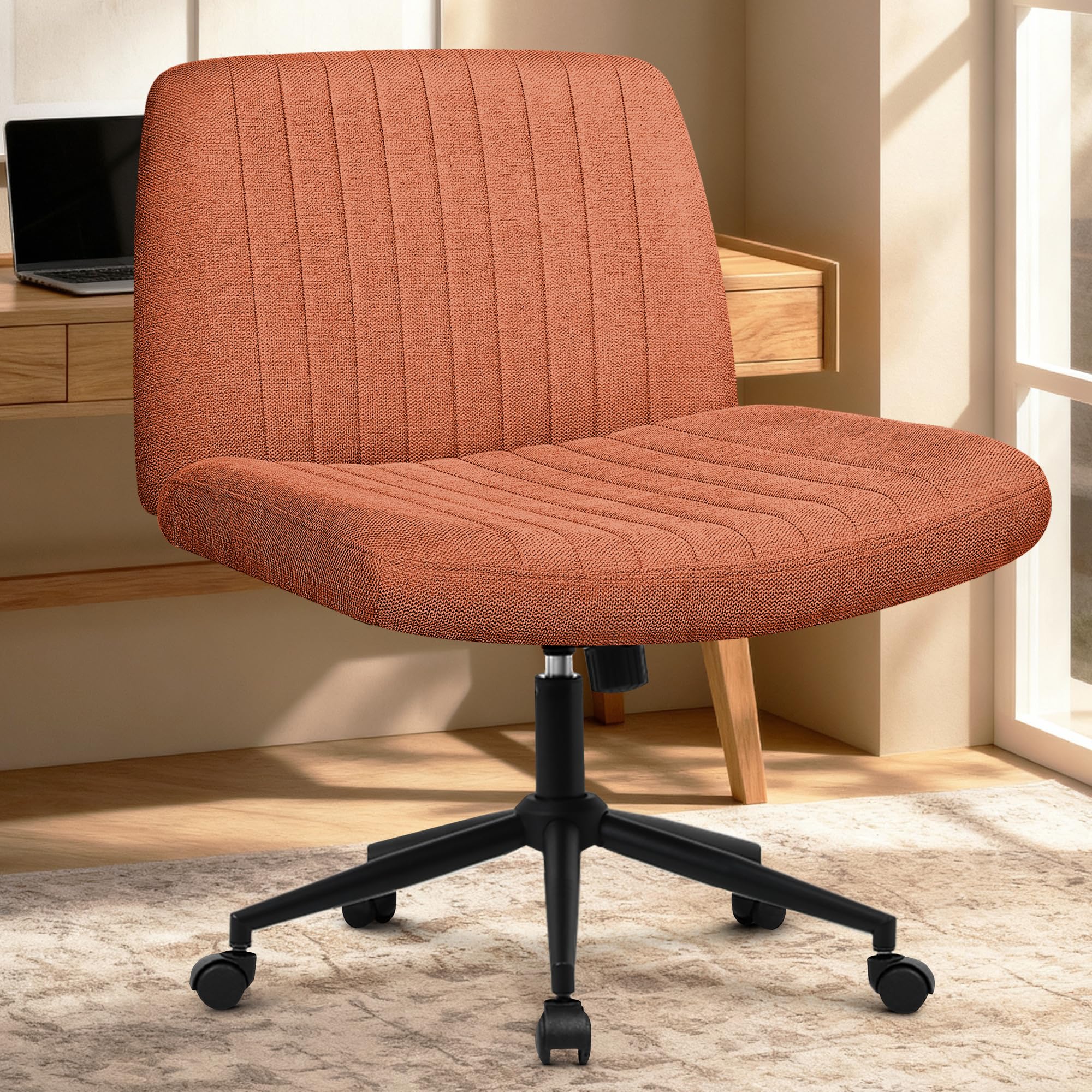 Orange Factory Criss Cross Chair with floor-protective pads to prevent scratches.